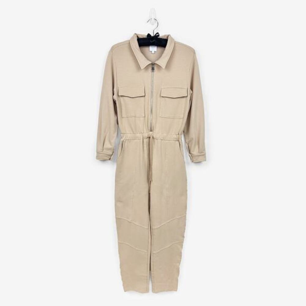 Sen‎ Zipper Front Jumpsuit Size M Cream Cotton Blend Neutral Urban Utility